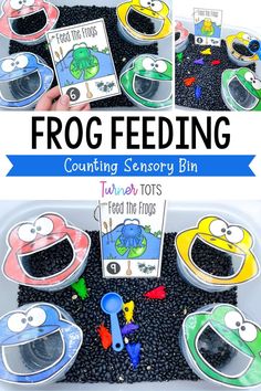 a tray filled with lots of different types of food and words that read frog feeding