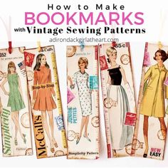 four vintage sewing books with the title how to make bookmarks with vintage sewing patterns