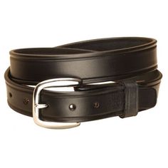 a black leather belt on a white background