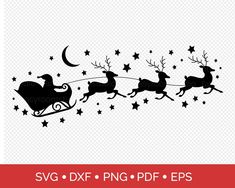 santa's sleigh with reindeers and stars svg dxf file