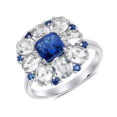 https://vimeo.com/381287164 Luxury Cluster Sapphire Ring With Center Stone, Luxury Multi-stone Sapphire Cluster Ring, Exquisite Multi-stone White Gold Sapphire Ring, Elegant Sapphire Ring With Rose Cut Diamonds For Proposal, Elegant Sapphire Ring For Proposal, Exquisite Multi-stone Sapphire Ring In White Gold, Cushion Cut Multi-stone Diamond Rings, Diamond Multi-stone Cushion Cut Rings, Luxury Multi-stone Cushion Cut Ring