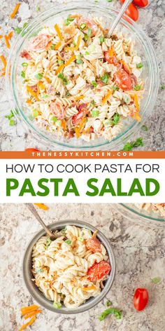 Learn how to cook pasta for pasta salad! Not only is this all about preparing pasta for your summer salad ideas, but you'll also find out the types of pasta to use, when to dress it, and more. Perfect for your side dishes for BBQs! Save this easy 4th of July recipe! Pasta Salad With Bow Tie Pasta, Radiatore Pasta Salad, Summer Pasta Salad Recipes Cold, Tri Color Pasta Salad Recipes Cold, Easy Tri Color Pasta Salad, Greek Pasta Salad Natasha’s Kitchen, Summer Pasta Salad Recipes