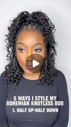 Destiny Adams | Dallas Content Creator + Influencer on Instagram: "I’m loving these boho braids! So here’s 6 different ways you can style your Bohemian Knotless Bob braids. Which one is your favorite? Stylist: @glowwithkindness #bohoknotlessbraids #bohemianknotlessbraids #dallasbraider #knotlessbraids #bohobraids #dallasbraids #dfwbraider #DallasInfluencer #DFWInfluencer #DallasContentCreator #DFWContentCreator" Ways To Style Boho Knotless Braids Short, Bahamian Knotless Braids, How To Style Short Goddess Braids, Boho Knotless Braids Hairstyles Updo, How To Style Bohemian Knotless Braids, Medium Short Bohemian Knotless Braids, Boho Knotless Braids Bob Styles, Boho Knotless Braids Shoulder Length, Tiny Knotless Box Braids