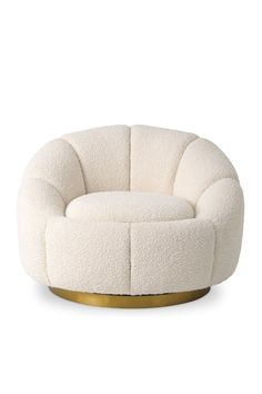 Cream Bouclé Brass Base Swivel Chair | Eichholtz Inger | Oroa.com Mid Neutral Boucle Chair From Next, Accent Chairs For Bedroom Glam, 2023 Products, Modern Swivel Chair, Unique Sofas, Open Flower, Living Room Sofa Design, Sofa Set Designs