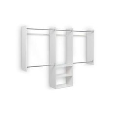 two white shelves mounted to the side of a wall, with one open and one closed