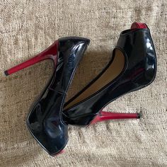 Patent Red And Black Guess Platform Heels. Light Wear But Never Worn. Black High Heels With Red Sole, Bold Black High Heels, Chic Black Heels With Red Sole, Resident Evil Collection, Guess Heels, Heels Red, Guess Shoes, Resident Evil, Platform Heels