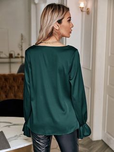 The EMES SHOP blouse is detailed with a classy cowl neck line. Features solid color. long sleeves. ruffle cuffs. and loose fit. Pair it with leather pants and stilettos for a gorgeous look.MATERIAL:100%Soft Poly MEASUREMENTS:Product Length 22"-24"in Small | Bust & Hem Width : 35"-37"in Medium| Bust & Hem Width : 37"-39"in Large| Bust & Hem Width : 39"-41"in X Large| Bust & Hem Width : 41"-43"in MEASUREMENTS:Product Length 55"-60"cm Small | Bust & Hem Width : 88"-93"cm Medium| Bust & Hem Width : 93"-98"cm Large| Bust & Hem Width : 98"-103"cm X Large| Bust & Hem Width : 103"-108"cm Satin Long Sleeve, Cowl Neck Long Sleeve, Elegant Blouses, Flounce Sleeve, Elegant Shirt, Sleeves Pattern, Ladies Fashion, Shop Blouses, Blazers For Women