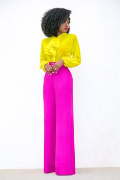 Plus Suits For Women, Combination Colors Clothes Outfit, Pink Color Block Outfits, Wide Leg High Waist Pants, High-waisted Pink Wide Leg Pants For Spring, Pink High-waisted Wide Leg Pants For Work, Colour Block, Wide Leg Pants Outfit Spring, Spring Pink High-waisted Wide Leg Pants