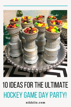 the ultimate hockey game day party with candy in ice cream cups and gummy bears