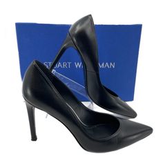 Step Into A World Of Elegance And Sophistication With These Stunning Stuart Weitzman Black Leather Pointed Toe Stilettos. They're Not Just Shoes, They're A Statement. With Their High Stiletto Heels, You'll Be Walking Tall And Turning Heads Wherever You Go. And Let's Not Forget The Pull-On Closure For Easy Wear. Yes, There Might Be Light Scuffing Around The Exterior, But That Just Adds To Their Charm. They've Got Stories To Tell. And Now, It's Time For You To Create Your Own With Them. Remember, These Aren't Just Shoes... They're Your New Secret Weapon. Features: - Crafted From High-Quality Leather - Chic Pointed Toe Design - High (3-3.9 In) Stiletto Heel For An Elegant Lift - Versatile Soli Chic Fitted Heels With Leather Sole, Luxury Medium Width Party Court Shoes, Fitted Almond Toe Court Shoes With Leather Sole, Fitted Round Toe Court Shoes For Evening, Evening Heels With Leather Sole And Medium Width, Leather Pointed Toe Heels For Gala, Fitted Court Shoes With Pointed Toe For Evening, Fitted Closed Toe Evening Heels, Elegant Fitted Ankle Strap Court Shoes