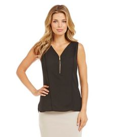 on sale at dillards Spring V-neck Top With Zipper Closure, Elegant Spring Tops With Zipper Closure, Trendy Spring Tops With Zipper Closure, Trendy Tops With Zipper Closure For Spring, V-neck Tops With Zipper Closure For Spring, Spring V-neck Tops With Zipper Closure, Elegant Workwear Top With Zipper Closure, Chic Tops With Zipper Closure For Work, Chic Workwear Tops With Zipper Closure