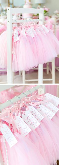 pink tutu skirts are on display at the store and in front of other items