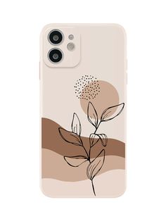 a phone case with a plant on it's front and back cover in beige, brown