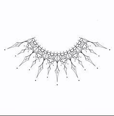 a black and white drawing of a necklace with spikes on it's end, in the shape of a snowflake