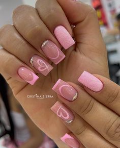 Square Nail Designs, Fake Nail, Trendy Nail Design, Short Acrylic Nails Designs, Pink Acrylic Nails, Heart Nails, Foot Care