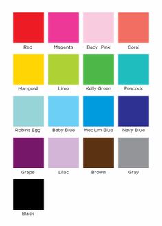 the color chart for baby blue is shown in different colors and sizes, including red, mage