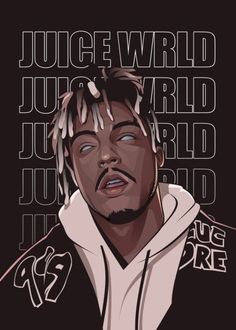 a drawing of a man with his eyes closed and the words juice world in front of him