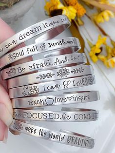 CUSTOMIZED--PERSONALIZED bracelet--hand stamped skinny silver cuff--custom saying bracelet--mantra b Mantra Bracelet, Personalized Bracelet, Design Stamps, Oct 31, Name Bracelet, Silver Cuff, The 3, Mantra, Hand Stamped