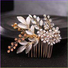 Classic vintage hairstyle ideas | Trendy hairstyle ideas | Hairstyle tutorial ideas Crystal Wedding Hair Accessories, Bridal Hair Bands, Bride Hair Pins, Gold Bridal Hair Comb, Hair Accessories Tiara, Tiaras Jewellery, Gold Hair Comb, Rhinestone Hair Comb, Floral Hair Combs