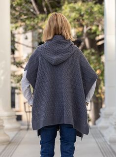 Here is our beautiful Blue Gray Textured Knit Hooded Poncho Cardigan Vest Made out of a soft blue gray yarn Yarn content: 100% Polyester Color: Blue Gray Oversized loose body Has two armhole and side slits Finished in the bottom and front with ribbing detail One big button in the front Has two pockets and a self hood One size fits all Hand wash or dry clean Gray Poncho For Cold Weather In Fall, Gray Oversized Poncho For Winter, Oversized Gray Poncho For Winter, Cozy Gray Poncho For Fall, Gray Knit Poncho For Fall, Casual Gray Knit Poncho, Poncho Cardigan, Hooded Poncho, Scarf Sale