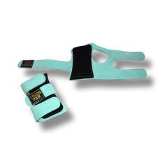 two pieces of blue and black wrist guards