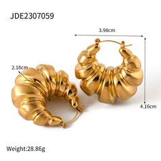 Product Specifications: Color: Gold/SilverStock Number: 7959Size: 39.8mm*41.6mm / 1.56* 4.63inMetal: Stainless SteelFor: FemaleWeight: 20g Products Include: 1 x Hugetomato Earrings1 x Box from HugeTomato Gold Chunky Round Earrings, Chunky Gold Metal Earrings, Chunky Metal Hoop Earrings As A Gift, Gold Chunky Small Hoop Earrings, Gold Chunky Earrings As Gift, Chunky Small Hoop Gold Earrings, Gold Chunky Earrings For Gift, Trendy Chunky Gold Earrings, Croissant Earrings