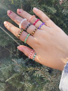 Two color custom seed bead rings, not all customs are shown in pics, if you have a question dm me! Adjustable Multicolor Rings With Tiny Beads, Adjustable Multicolor Beaded Rings, Beaded Rings, Stackable Rings, Seed Beads, Jewelry Rings, Etsy Accessories, Beads, Electronic Accessories