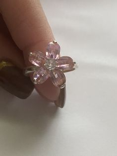 Perfect Condition Pink Cubic Zirconia Flower Ring, Pink Flower Shaped Sterling Silver Ring, Adjustable Pink Flower Shaped Rings, Pink Flower-shaped Cubic Zirconia Jewelry, Pink Flower-shaped Sterling Silver Ring, Pink Gemstones, Flower Ring, Floral Flowers, Sterling Earrings