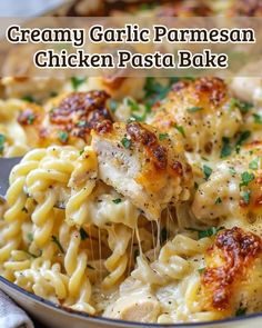 creamy garlic parmesan chicken pasta bake