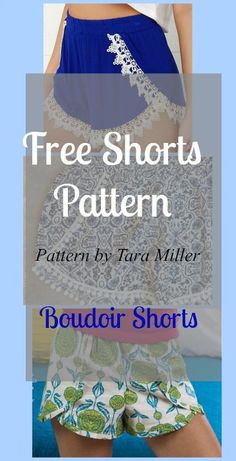 the free shorts pattern is shown in three different styles