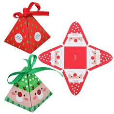 three christmas gift bags with santa and reindeer designs