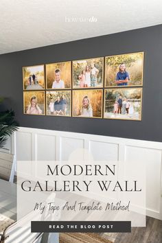 the modern gallery wall is painted in gray and white