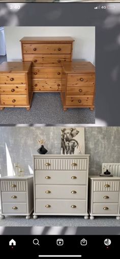 two pictures of dressers, one with drawers and the other without