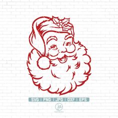 santa claus face on a brick wall with the text svg png, jpf and