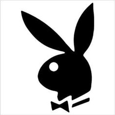 a black and white silhouette of a rabbit wearing a bow tie