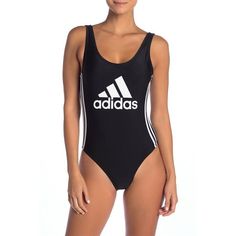 Adidas Black Logo One-Piece Swimsuit Color: Black White Size: Small Open Back Logo Printed On Front Signature 3 Strips On Sides Hand Wash Only Sleeveless Sportswear Bodysuit For Swimming, White One-piece Sports Bodysuit, Moisture-wicking Sportswear Swimwear For Sports Events, Summer Sports Athleisure Bodysuit, Summer Sports Bodysuit In Athleisure Style, Sporty Bodysuit For Sports, Sporty Summer Training Bodysuit, Black Sporty Bodysuit For Gym, Sporty Black Bodysuit For Gym