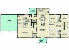 the floor plan for a house with three bedroom and an attached kitchen area, along with two