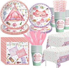 Sleepover Birthday Tableware Package Includes: serve 24 people, set included 24pcs 9'' dinner plates, 24pcs 7'' paper plates, 24pcs paper napkins, 24pcs paper cups, 24set party cutlery, 24pcs paper straws, 2pcs tablecloth. Quality: paper plate napkins are made of high quality paper material, which is environmentally friendly, non-toxic and odorless. The Plates are made of thick paper, practical and sturdy. The napkins are 2 layers thick for durability. Disposable paper plates can clean up easily after party, throwing them away and having less clean up! Find more matching items and other party pieces from our shop: https://www.etsy.com/shop/CraftyPartiesCo Please note that our items are made by and purchased from different manufactures. We try to put together cute items you can use to creat Sleep Over Theme, Pajama Party Decorations, Girls Pajamas Party, Slumber Party Decorations, Party Cutlery, Sleep Over, Slumber Party, Sleepover Party, Event Themes