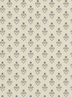 an old fashioned wallpaper with blue flowers on it's back and white background