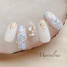 Japan Nail Art, Bridal Nails Designs, Art Deco Nails, Lovely Nails, Floral Nail Designs, Nail Design Inspiration, Blush Nails, Nail Art Designs Diy, Really Cute Nails