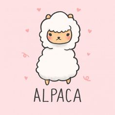 a cartoon sheep with the word alpaca on it's face and hearts in the background