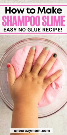 a hand holding a sponge with the words how to make shampoo slime easy no glue recipe