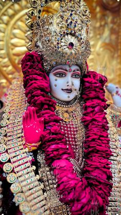 a close up of a person wearing a costume