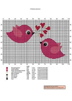 the cross stitch pattern shows two pink birds