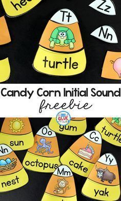 the candy corn initial sound game for toddlers to practice letter formation and matching words