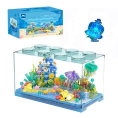 an aquarium filled with lots of different types of toys