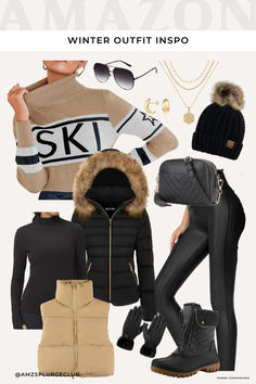 Ski resort outfit, ski bunny, what to wear in the moutains, womens winter outfit inspiration, aspen outfit, winter fashion ideas, moutain fashion Snow Trip Outfit, Aspen Outfit Winter, Ski Vacation Outfits, Ski Resort Outfit, Outfit Ski, Snow Outfits For Women, Winter Fashion Ideas, Ski Outfit For Women, Ski Trip Outfit