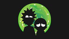 two cartoon characters standing next to each other in front of a green circle with bubbles