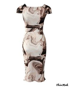 Olivia Mark - Vestido ajustado con hombros descubiertos y estampado de mármol Casual Fitted Ruched Midi Dress, Casual Ruched Sheath Midi Dress, Ruched Bodycon Dress, Marble Print, Olivia Mark, Two Piece Skirt, Skirt Set, Off The Shoulder, Off Shoulder