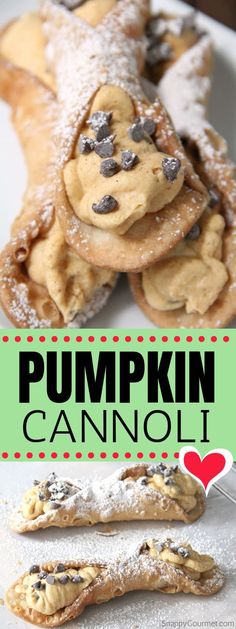 pumpkin cannoli with chocolate chips and powdered sugar